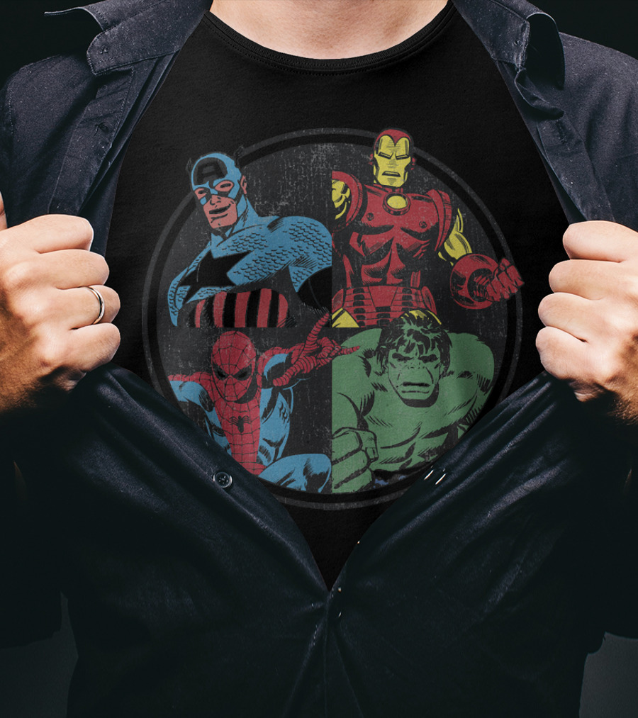 Marvel Avengers Assemble Captain America Spider-Man Iron Man Hulk T-Shirt