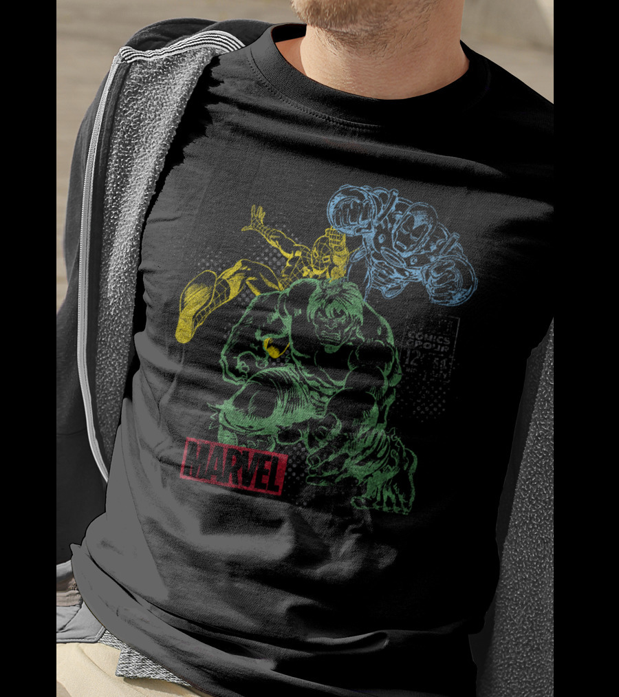 Marvel Hulk Iron Man Spider-Man Vintage Comic Group T-Shirt