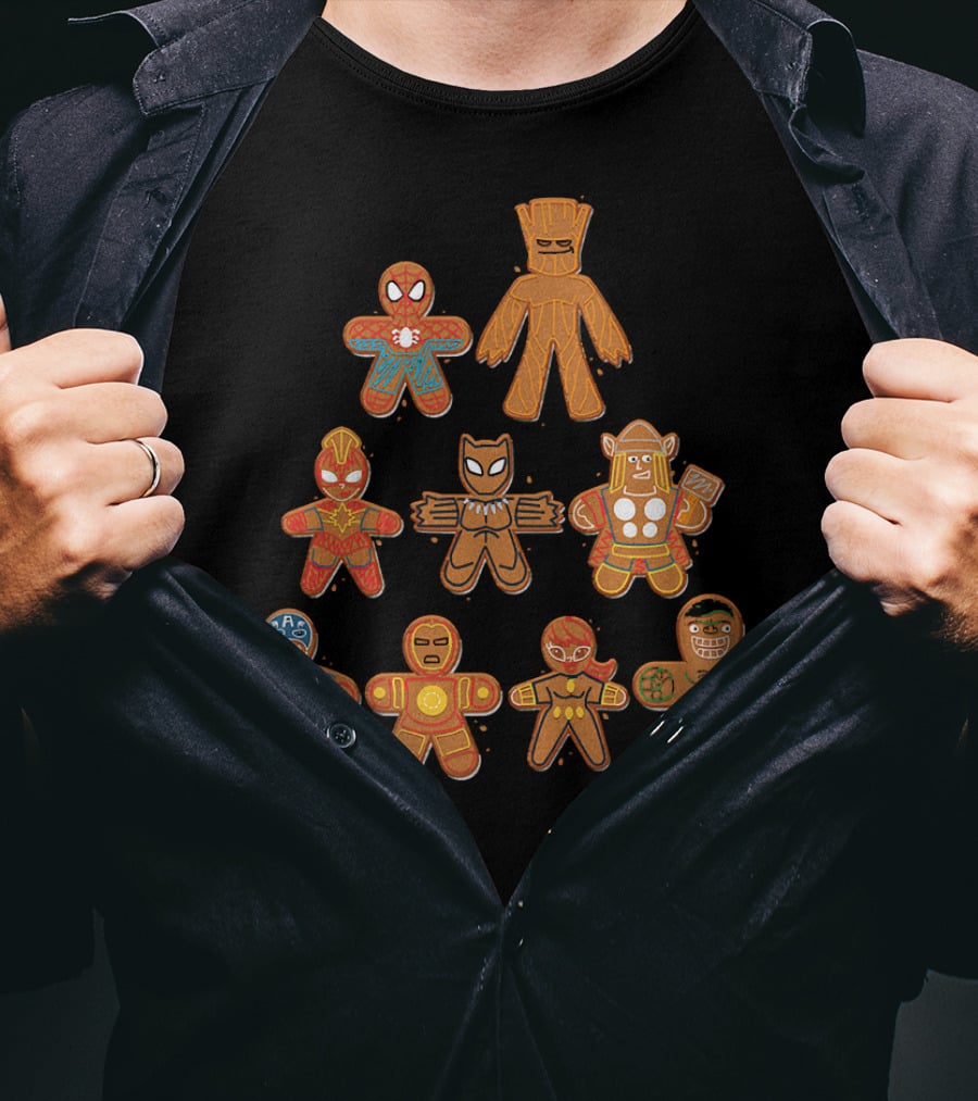 Marvel Avengers Gingerbread Heroes Tree T-Shirt
