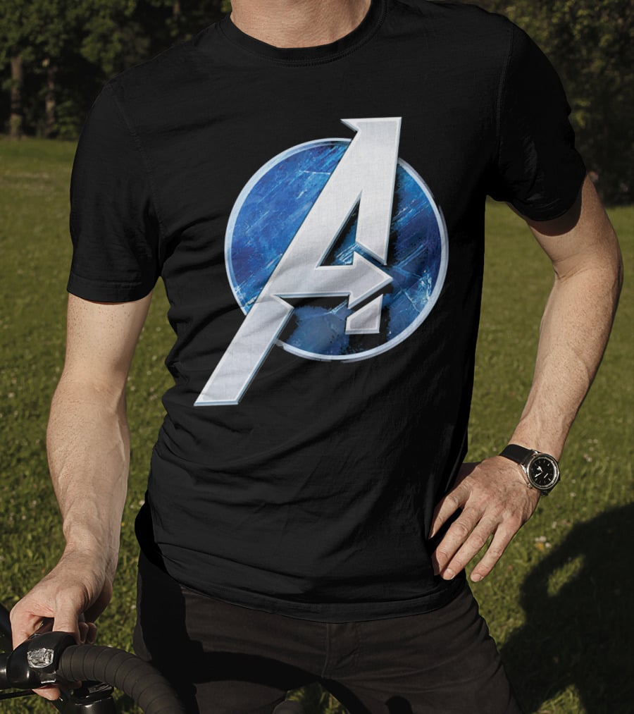 Marvel Avengers Blue Circle Icon Silver A T-Shirt
