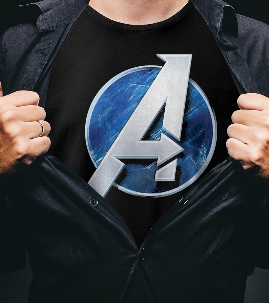 Marvel Avengers Blue Circle Icon Silver A T-Shirt