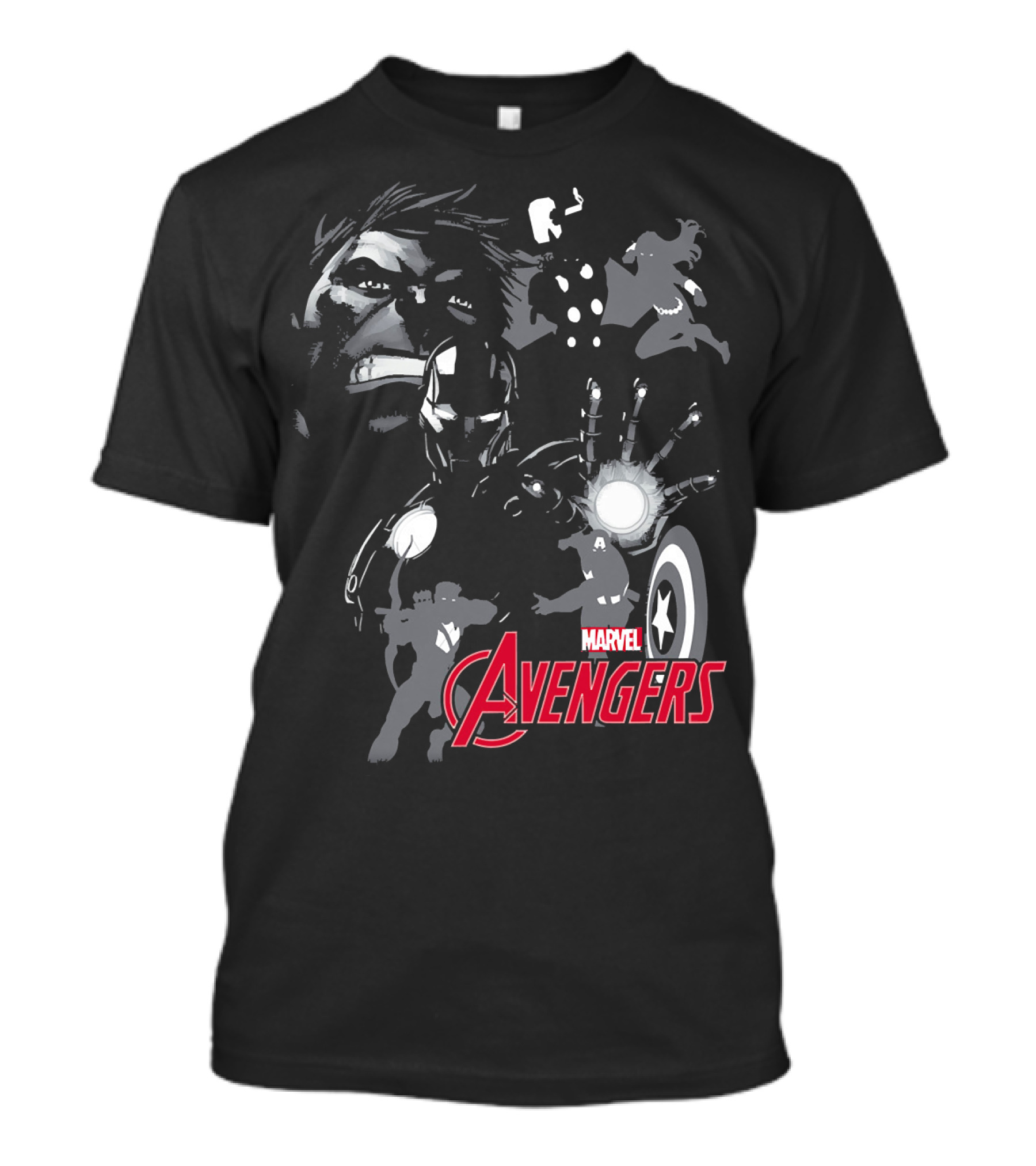 Marvel Avengers Hulk Iron Man Thor Black Widow Captain America Shadows T-Shirt