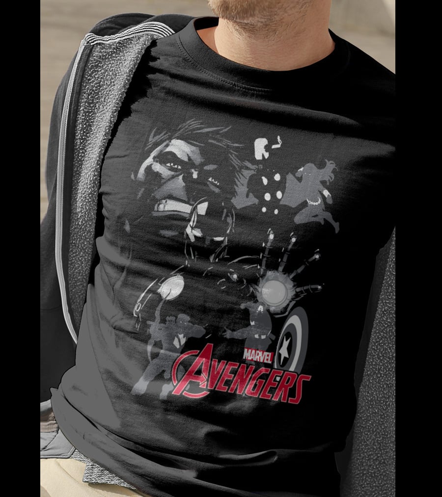 Marvel Avengers Hulk Iron Man Thor Black Widow Captain America Shadows T-Shirt