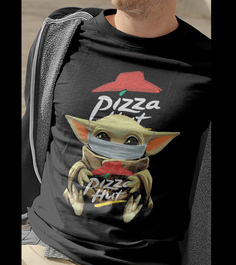 Baby Yoda Mask Holding Pizza Hut T-Shirt