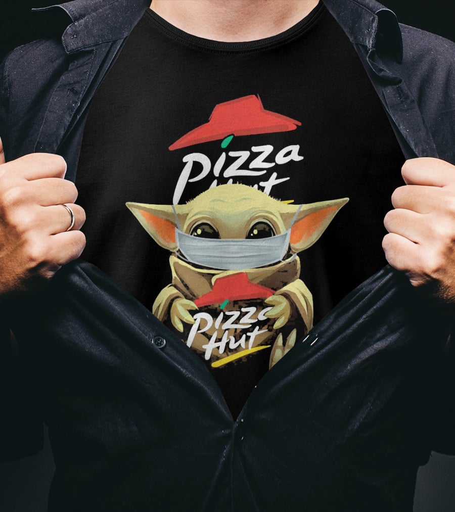 Baby Yoda Mask Holding Pizza Hut T-Shirt