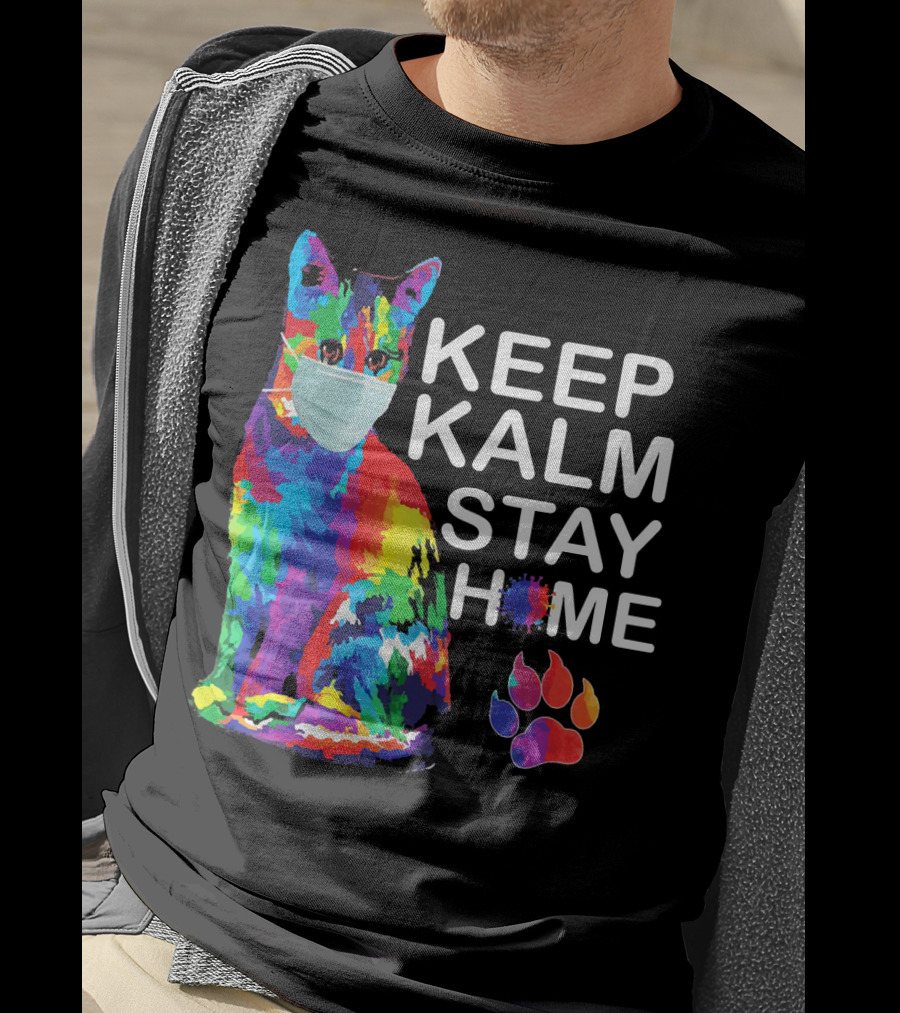Colorful Masked Cat Keep Kalm Stay Home Ladies T-Shirt