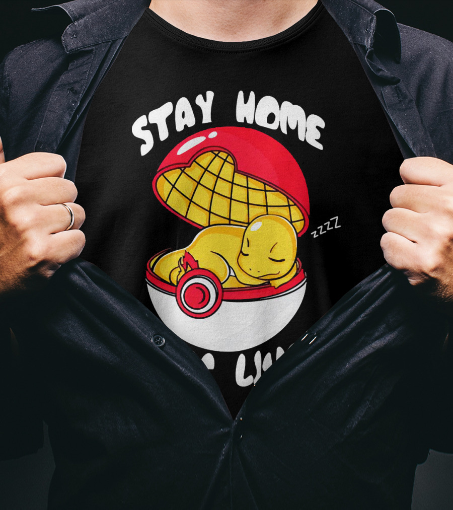Stay Home Save Lives Charmander Pokemon Ladies Pokeball Zzzz T-Shirt