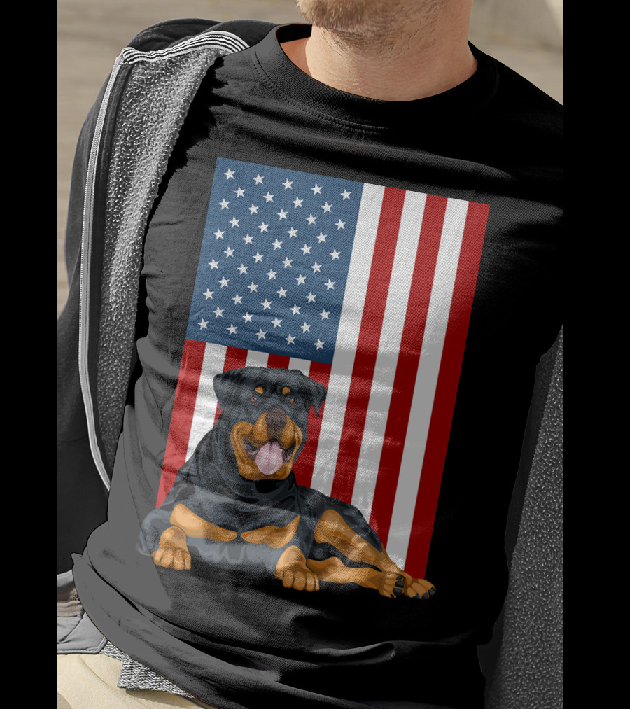 American Flag USA Pet Rottweiler Dog 194 T-Shirt