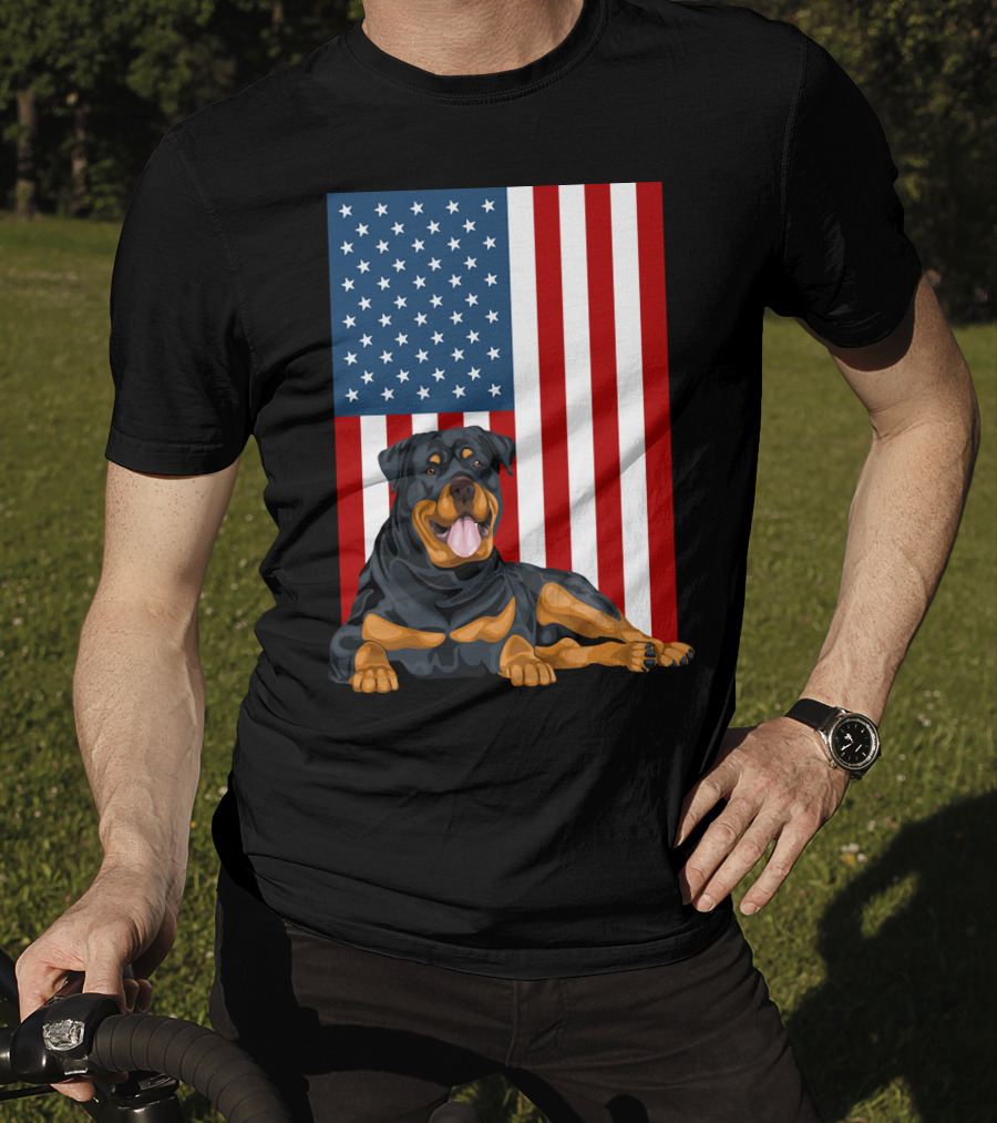 American Flag USA Pet Rottweiler Dog 194 T-Shirt