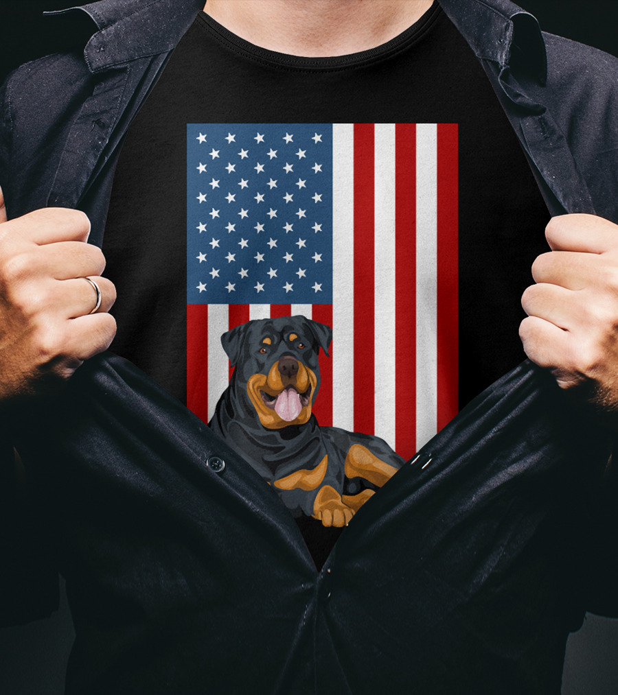 American Flag USA Pet Rottweiler Dog 194 T-Shirt