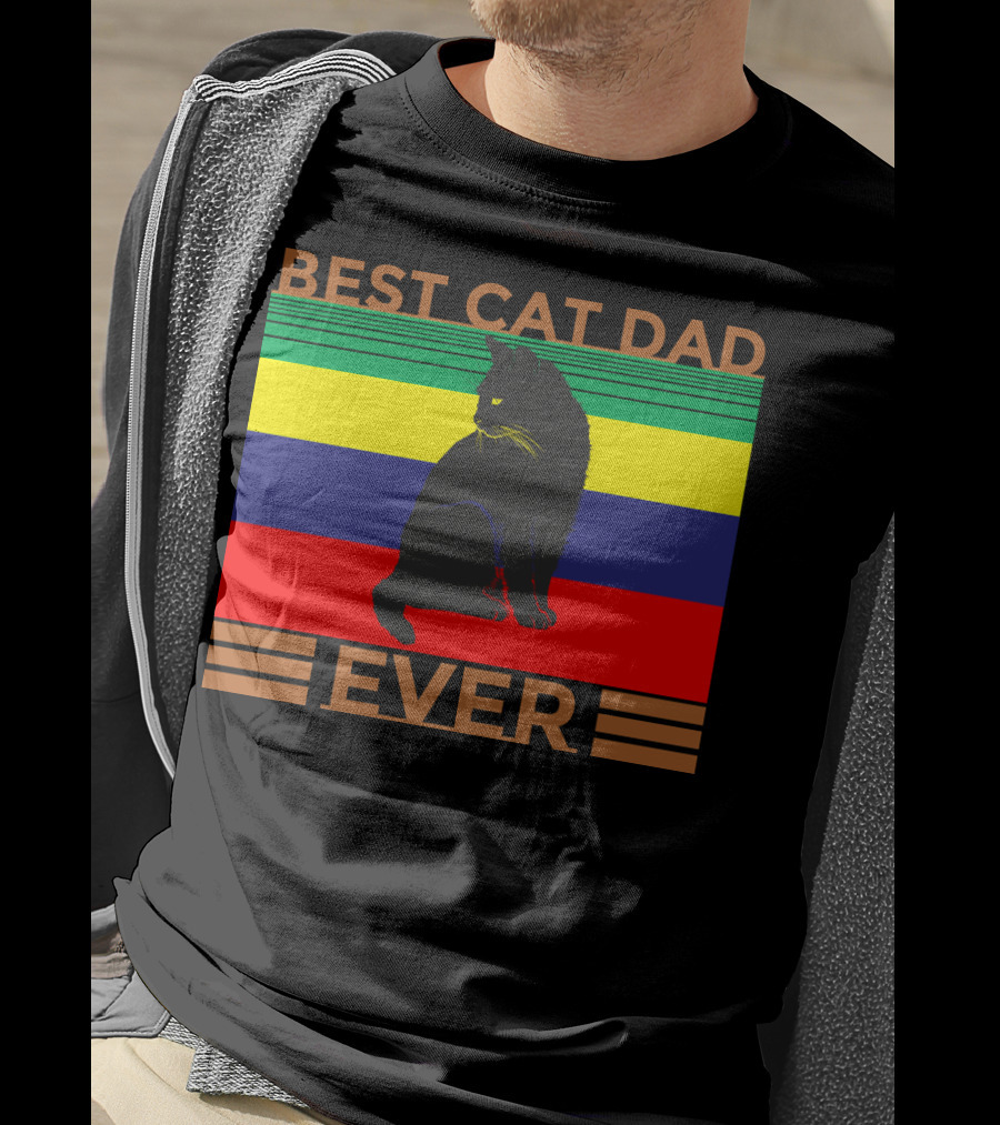 BEST CAT DAD EVER Colorful Striped Cat T-Shirt