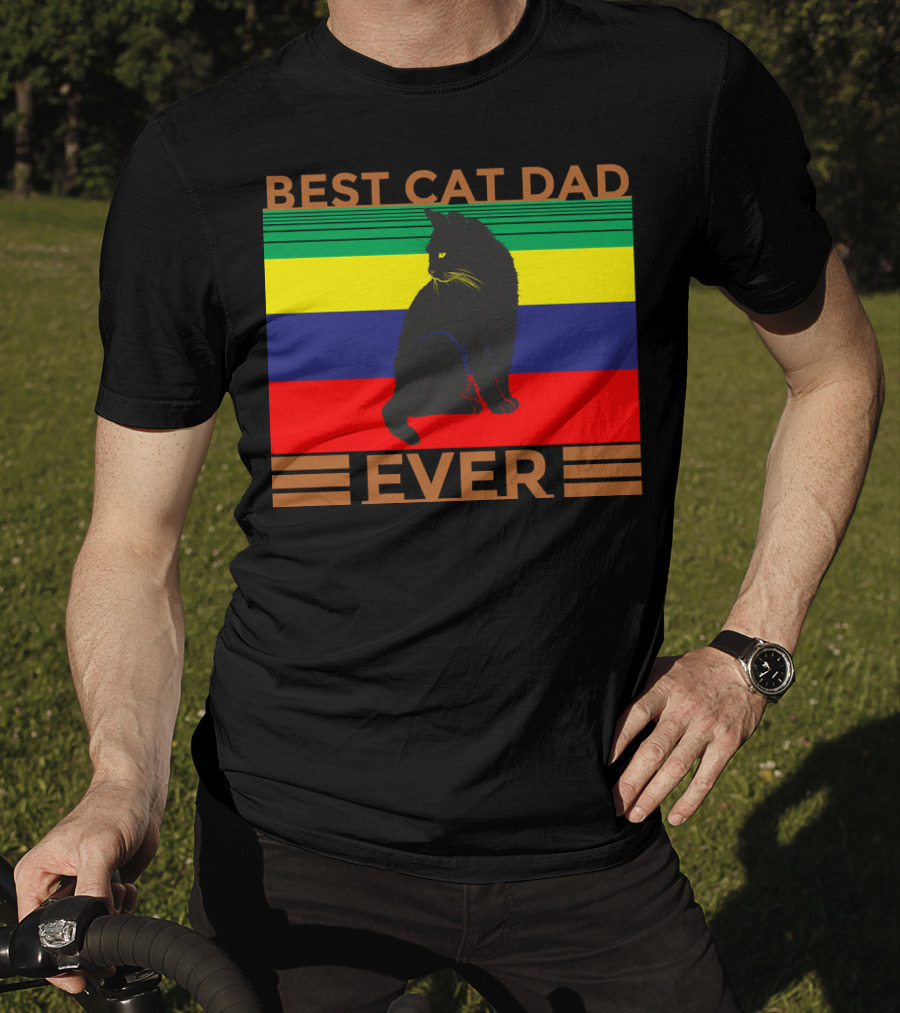 BEST CAT DAD EVER Colorful Striped Cat T-Shirt