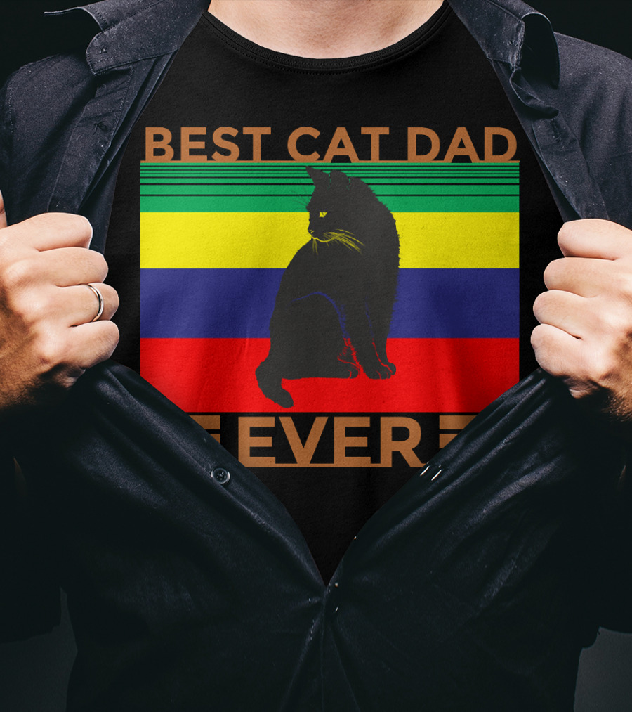 BEST CAT DAD EVER Colorful Striped Cat T-Shirt