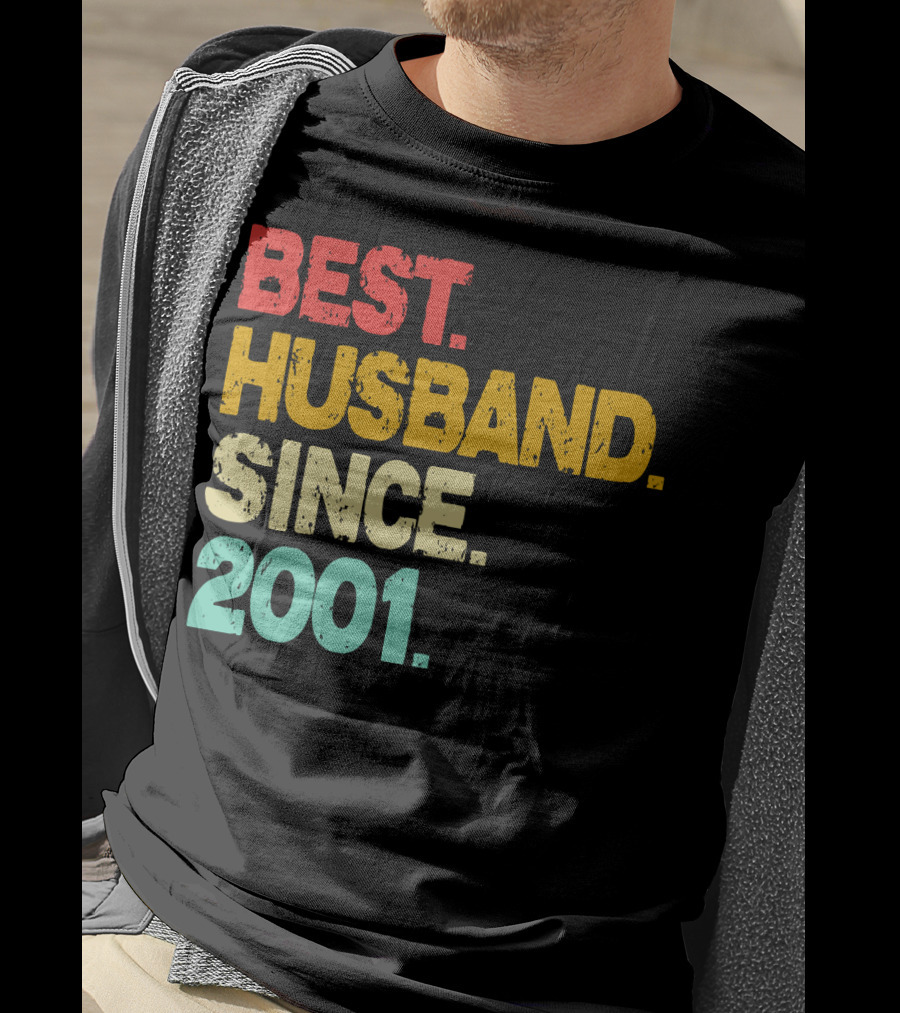Best Husband Since 2001 Vintage Distressed Typography T-Shirt