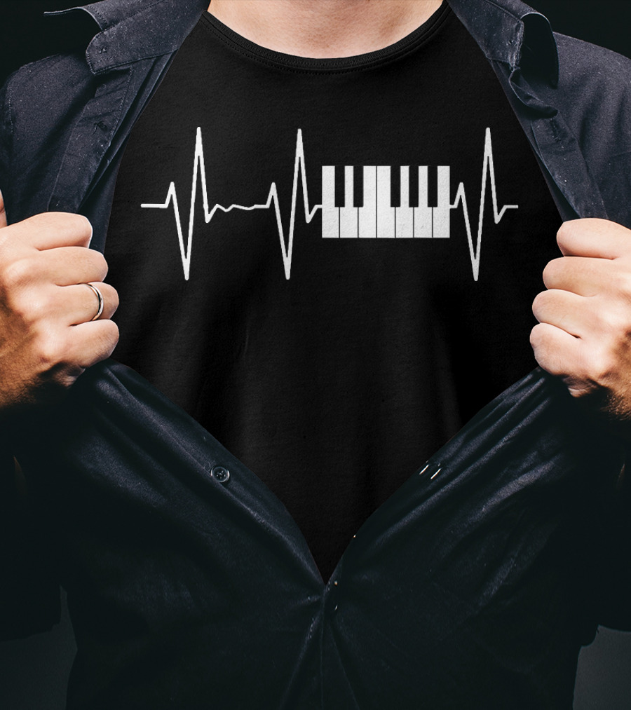 Piano Keyboard Heartbeat Vintage Music T-Shirt