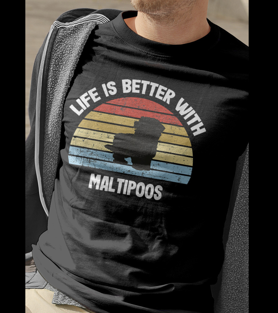 Life Is Better With Maltipoos Retro Silhouette Stripes T-Shirt