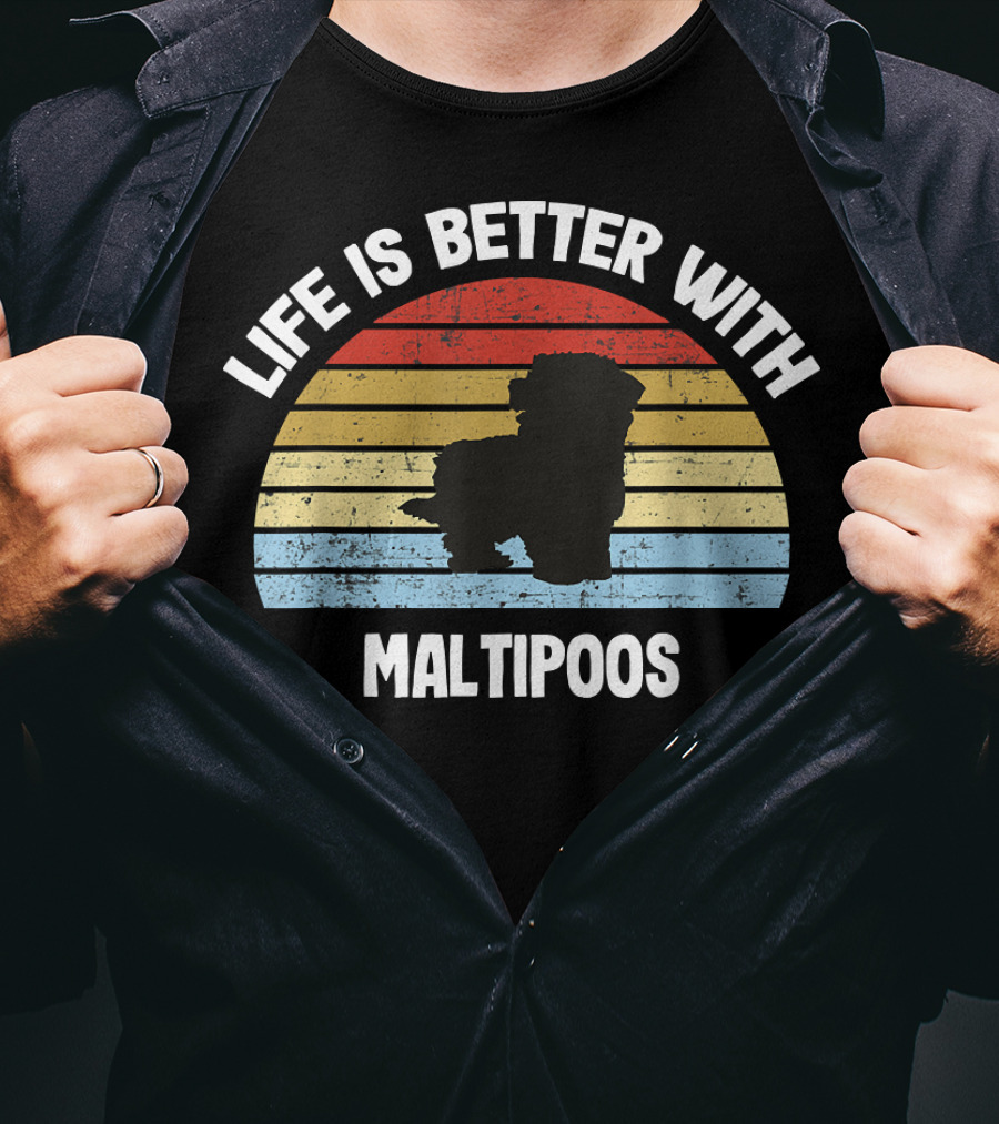 Life Is Better With Maltipoos Retro Silhouette Stripes T-Shirt