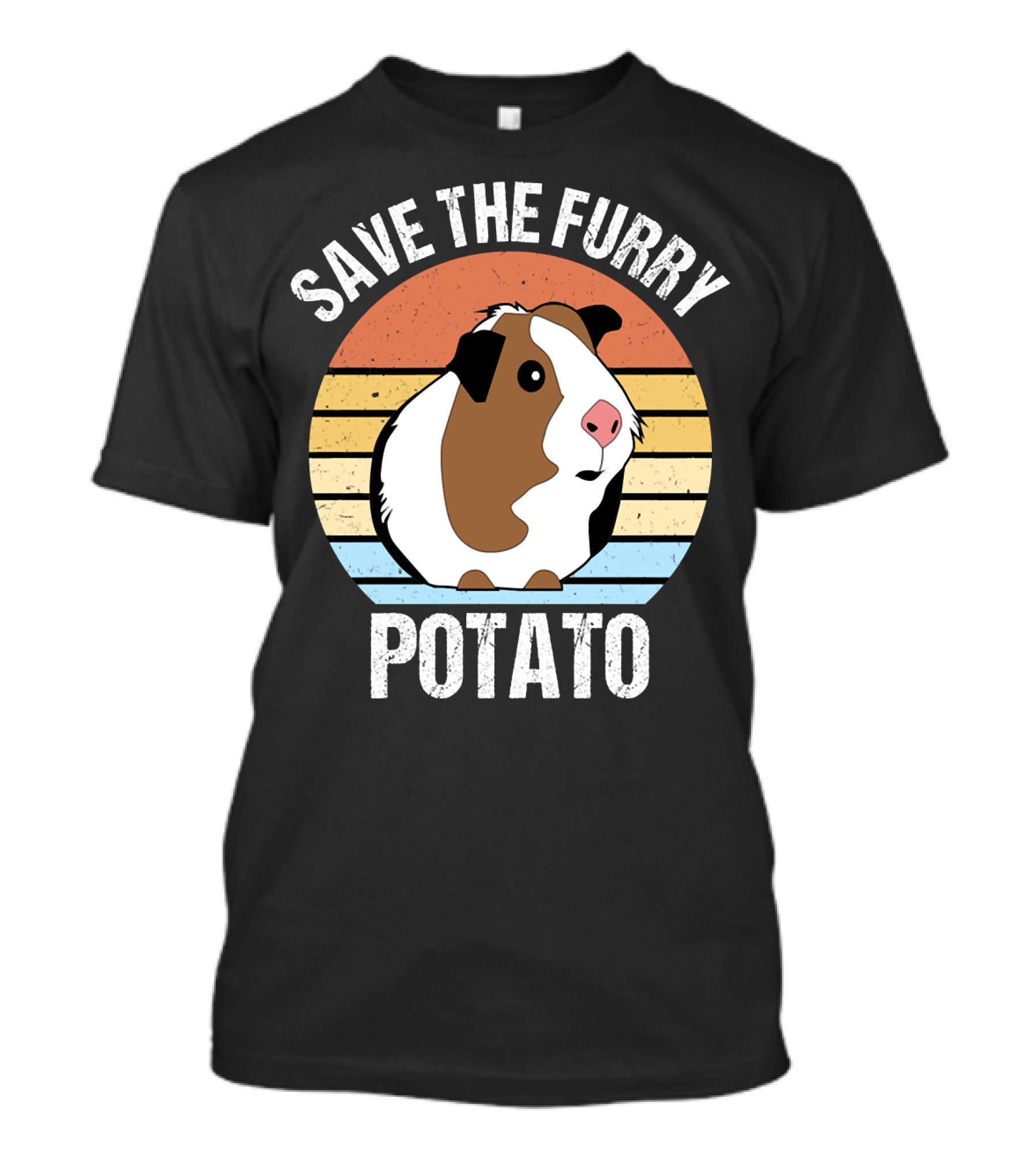 Save The Furry Potato Funny Guinea Pig Retro Sunset 181 T-Shirt