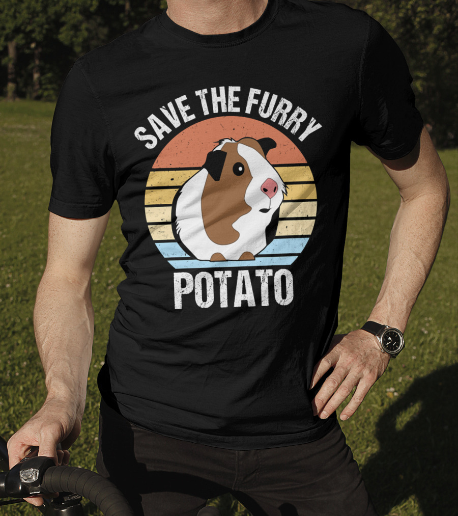 Save The Furry Potato Funny Guinea Pig Retro Sunset 181 T-Shirt