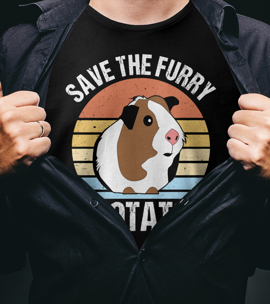 Save The Furry Potato Funny Guinea Pig Retro Sunset 181 T-Shirt