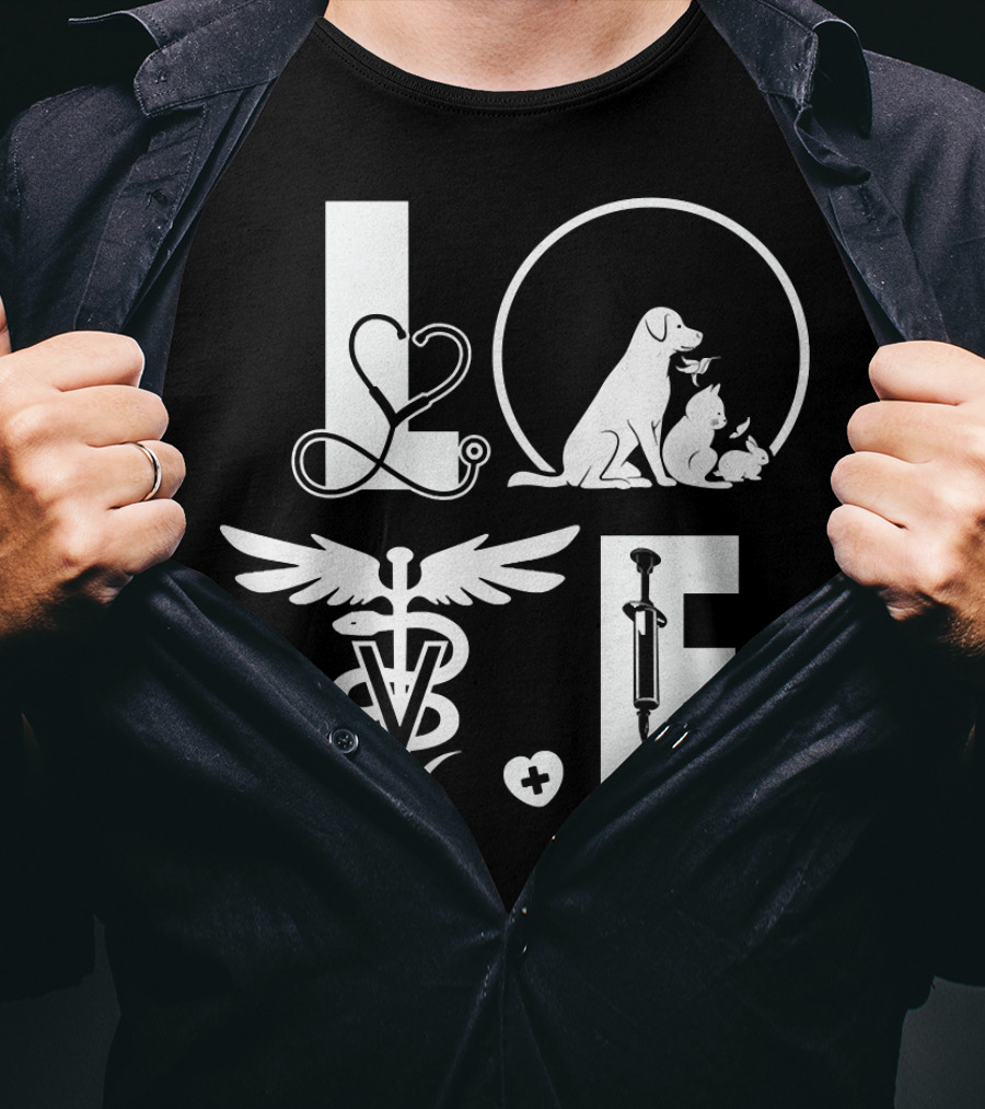 Vet Tech Love 195 Stethoscope Animals Caduceus Syringe T-Shirt