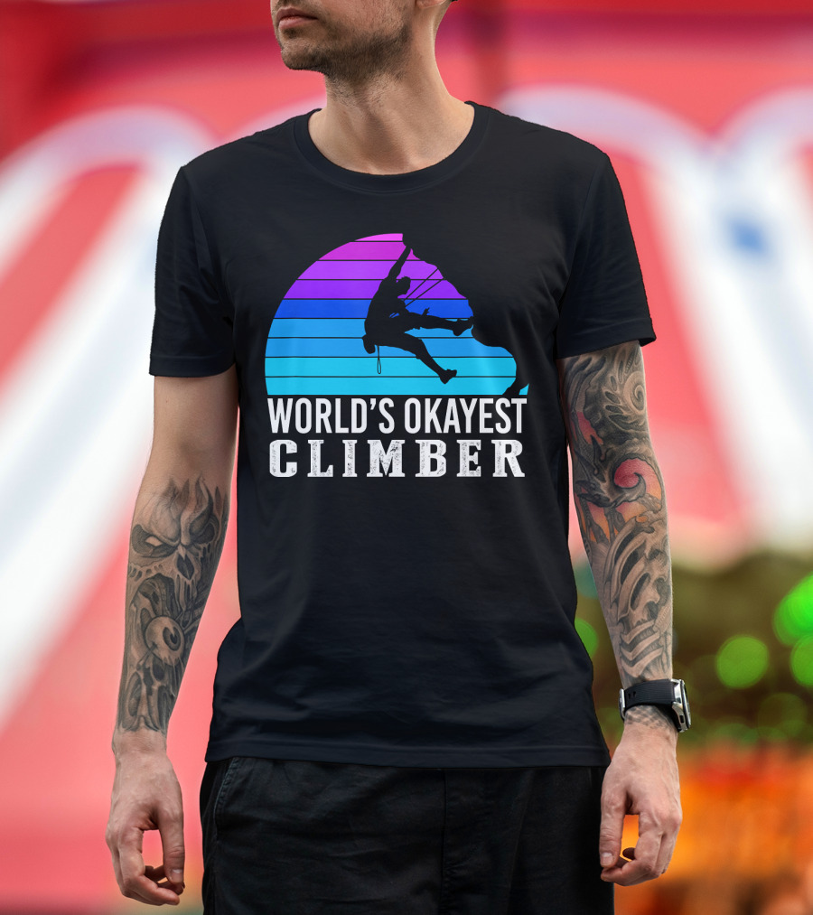 World's Okayest Climber Silhouette Against Gradient Sun 235 T-Shirt