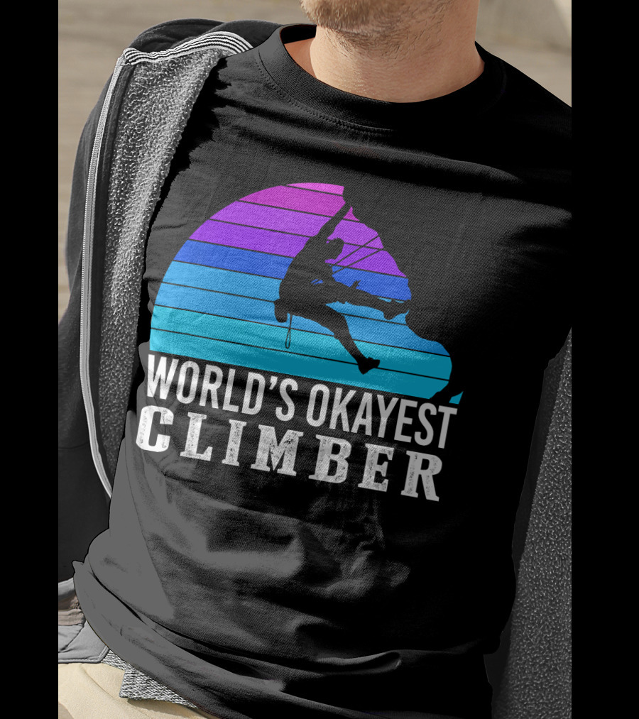 World's Okayest Climber Silhouette Against Gradient Sun 235 T-Shirt