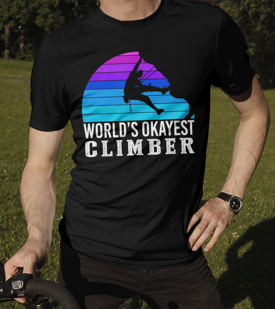 World's Okayest Climber Silhouette Against Gradient Sun 235 T-Shirt