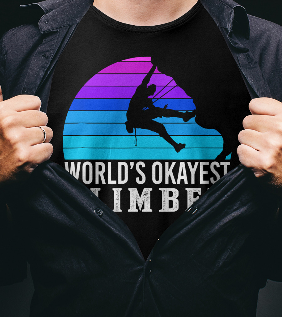 World's Okayest Climber Silhouette Against Gradient Sun 235 T-Shirt