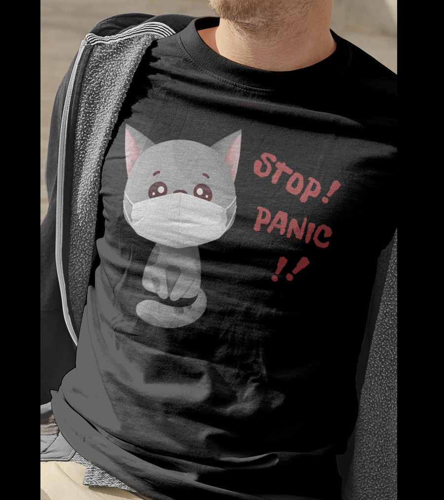 STOP PANIC Masked Cat Alert T-Shirt
