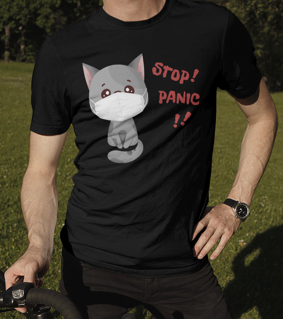 STOP PANIC Masked Cat Alert T-Shirt