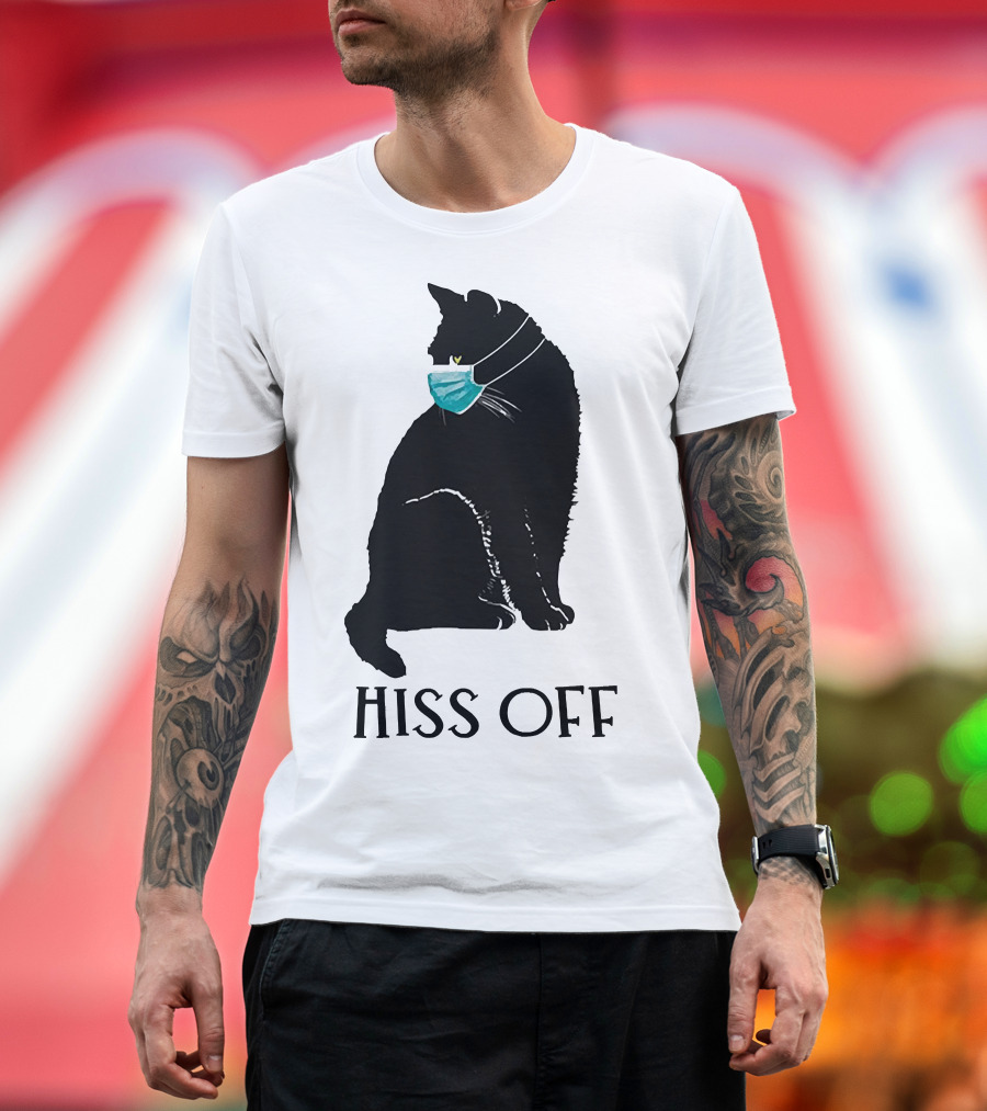 Black Cat Wearing Face Mask Hiss Off T-Shirt
