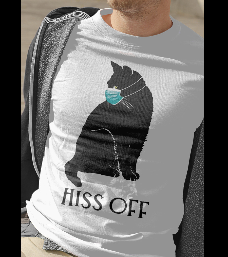 Black Cat Wearing Face Mask Hiss Off T-Shirt