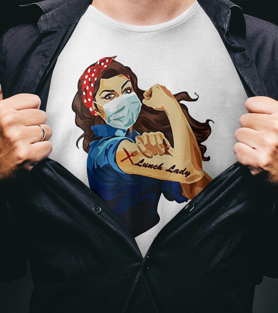 Strong Woman Masked Tattoo Lunch Lady Empowerment T-Shirt