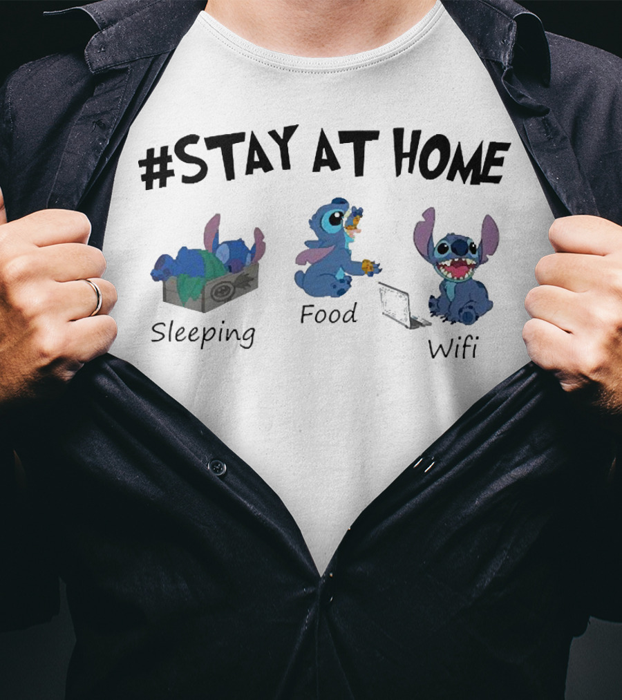 Stay At Home Sleeping Food Wifi Stitch T-Shirt