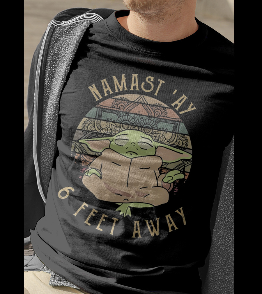 Namast Ay 6 Feet Away Baby Yoda Mandala Meditation T-Shirt