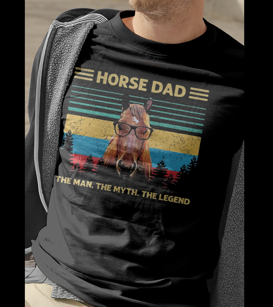 Horse Dad The Man The Myth The Legend Vintage Stripes Glasses Horse T-Shirt