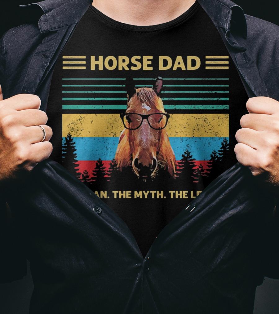 Horse Dad The Man The Myth The Legend Vintage Stripes Glasses Horse T-Shirt