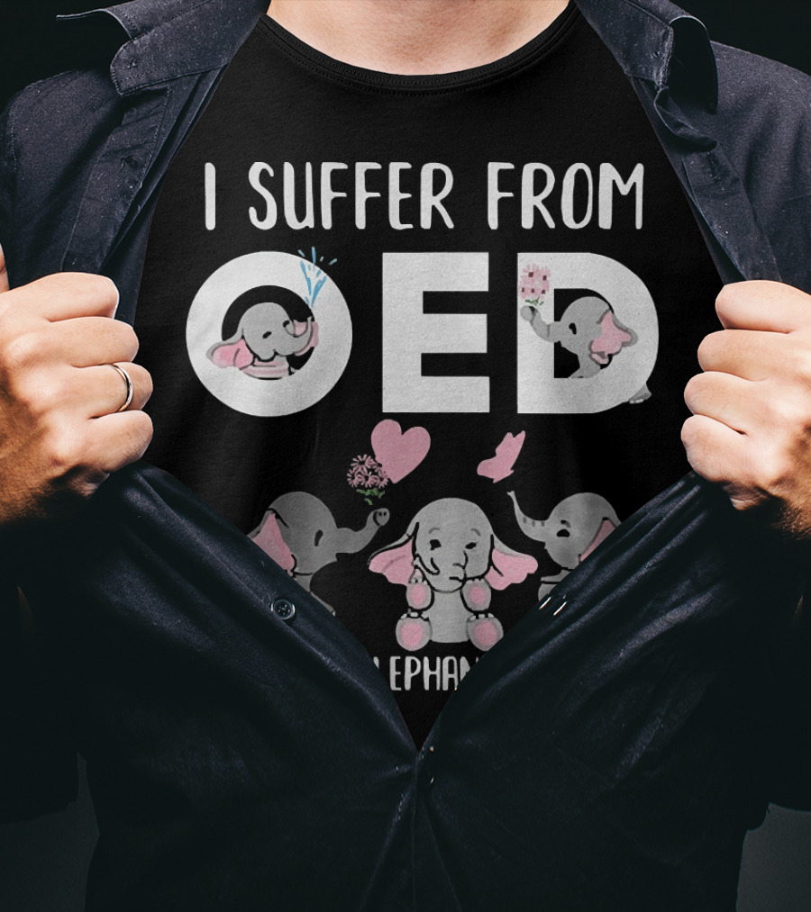 I Suffer From OED Obsessive Elephant Disorder Cute Pink And Gray Elephants With Hearts T-Shirt