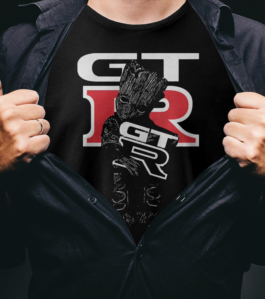 Marvel Baby Groot Holding GTR Racing Emblem T-Shirt