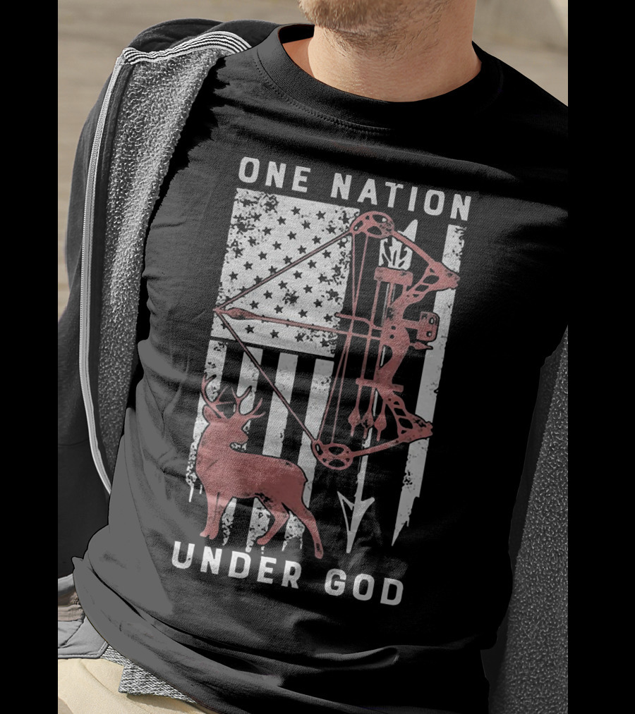 One Nation Under God American Flag Bow Hunter Veteran T-Shirt