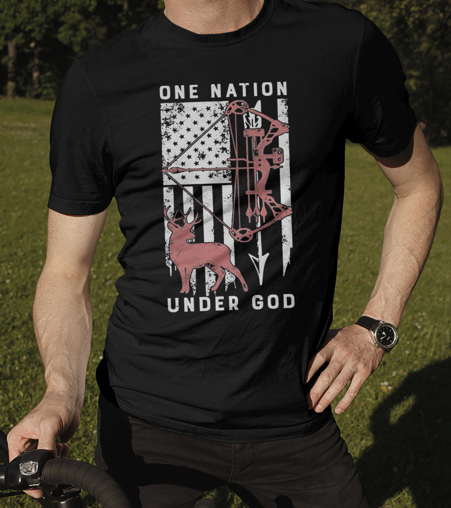 One Nation Under God American Flag Bow Hunter Veteran T-Shirt
