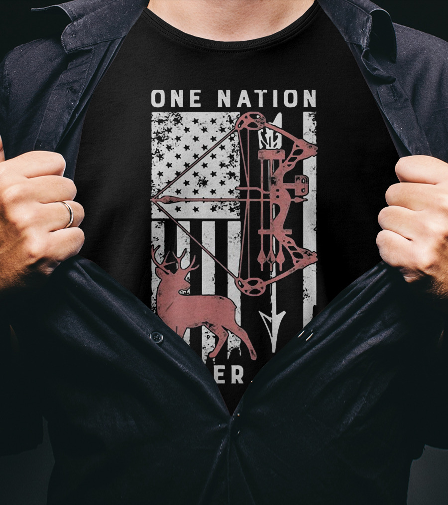 One Nation Under God American Flag Bow Hunter Veteran T-Shirt