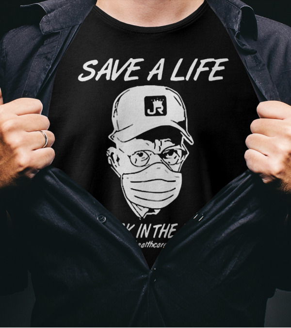 Save A Life Get Back In The House #supporthealthcareworkers Masked Cap Drawing T-Shirt