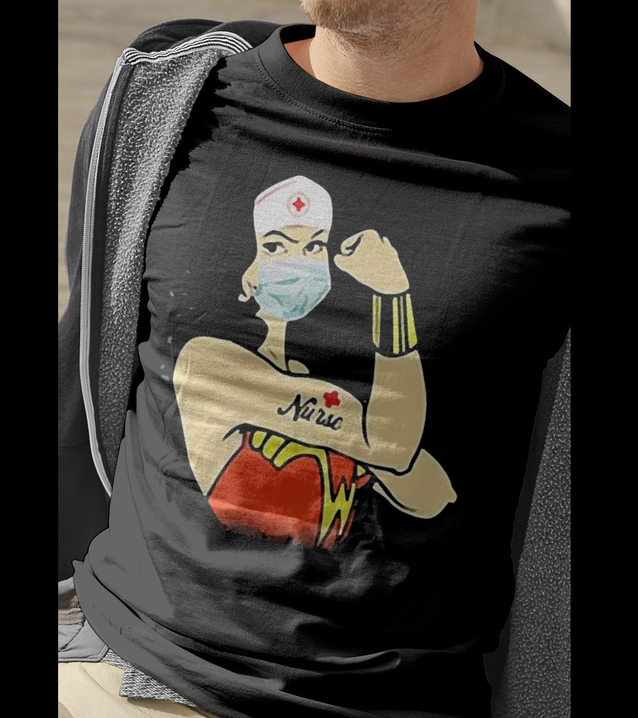 Wonder Woman Nurse Masked Tattoo Flexing T-Shirt