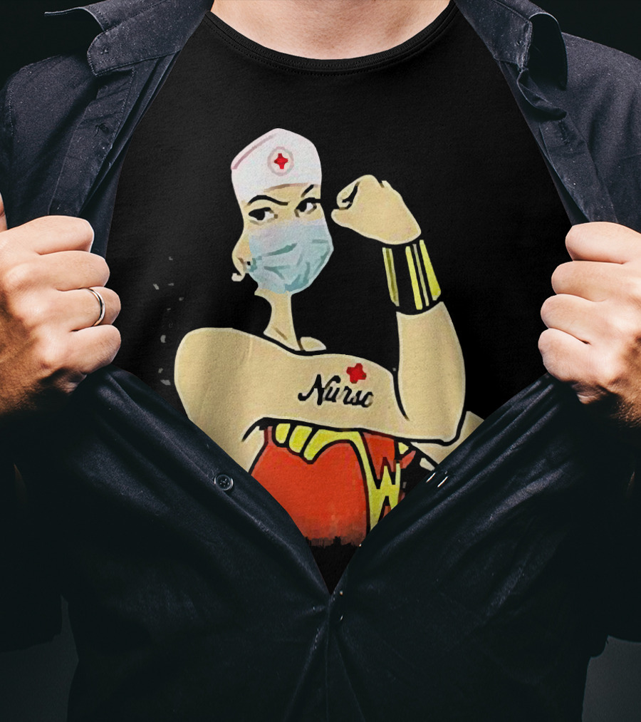 Wonder Woman Nurse Masked Tattoo Flexing T-Shirt