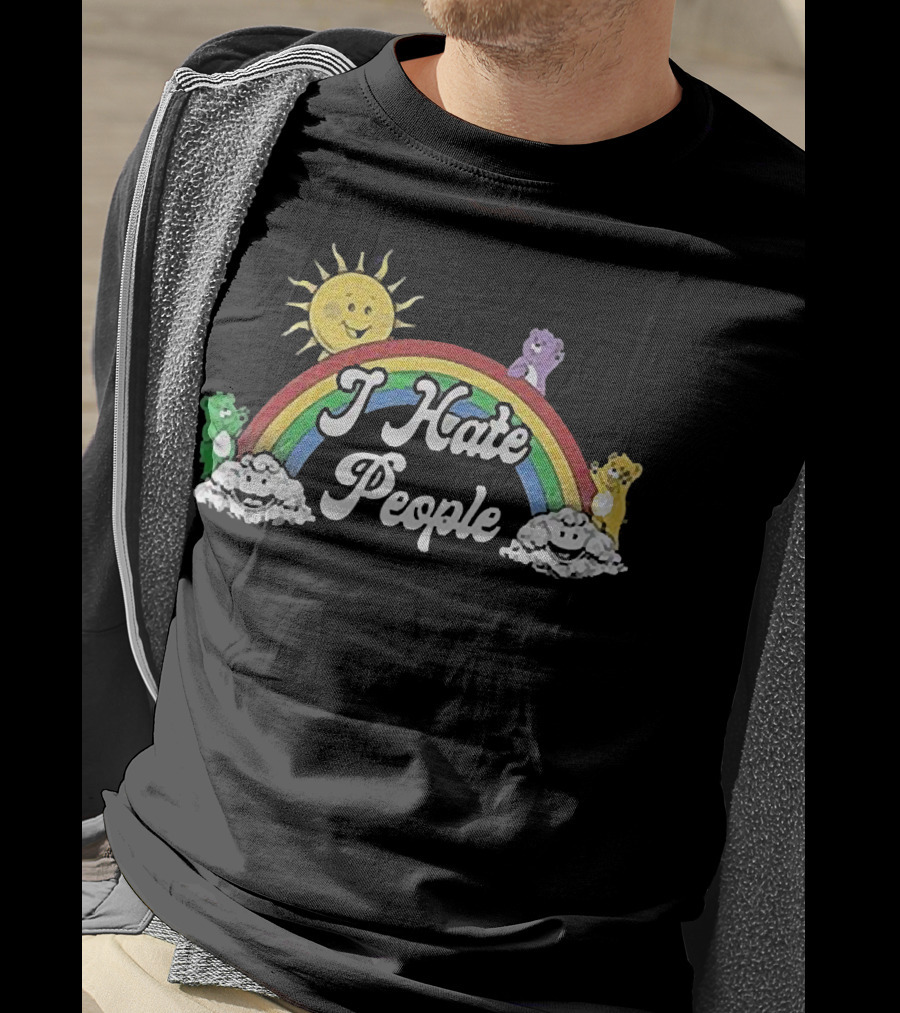 Rainbow Bear I Hate People Cute Sun Clouds T-Shirt