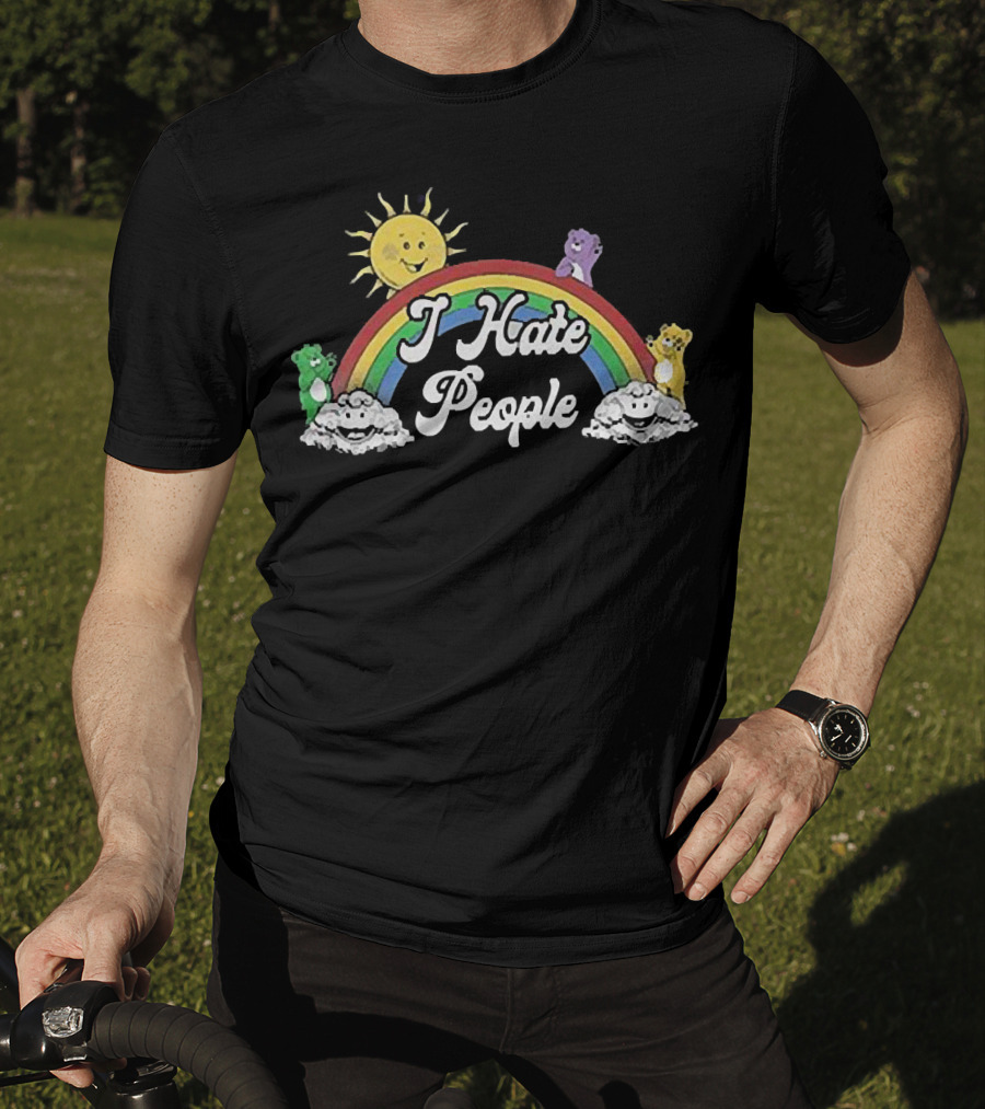 Rainbow Bear I Hate People Cute Sun Clouds T-Shirt