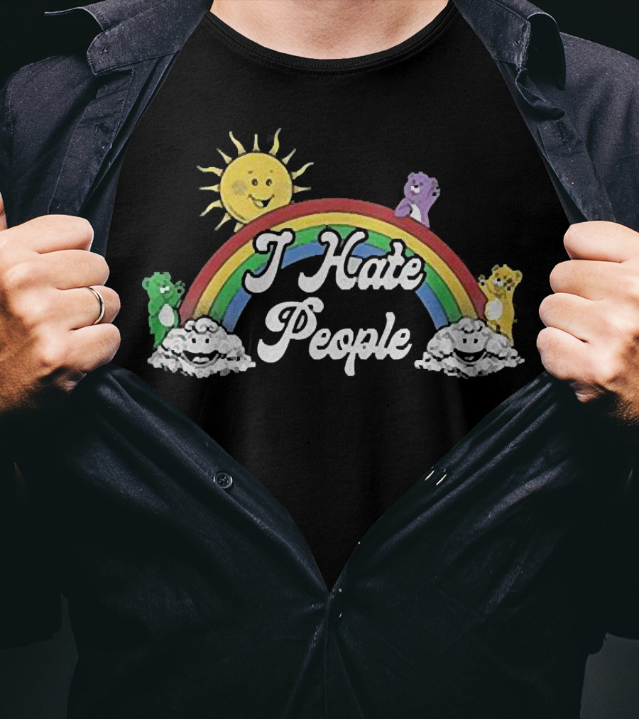 Rainbow Bear I Hate People Cute Sun Clouds T-Shirt