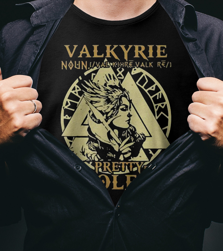 Valkyrie Noun Pretty But Violent With Norse Runes Background T-Shirt